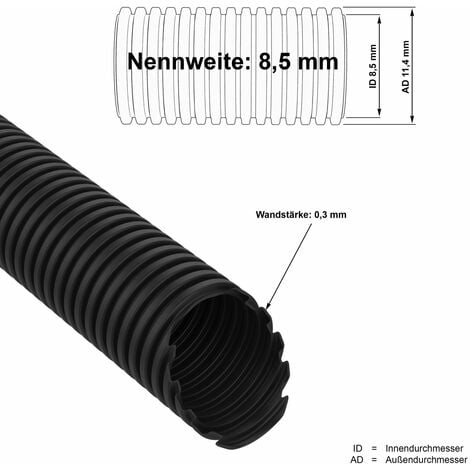 Ø 8,5 mm / Außen Ø 11 mm Wellrohr schwarz Wellschlauch