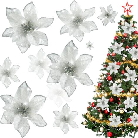 Vickerman Weihnachtsstern-Sprays Mit Glitzer – 6 Stück, Je 33 Cm, Grün, Für Baum-Dekoration