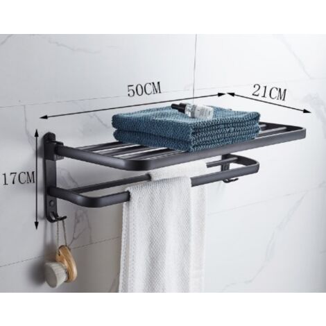 Handtuchhalter Badezimmer, Wandmontiert, Mattschwarz – 50 Cm, Mit Walnuss-Akzent, Inkl. Montagezubehör
