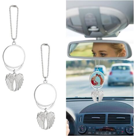 2 Stück Auto Rückspiegel Anhänger - Naturstein Dekoration Rosa & Weiß