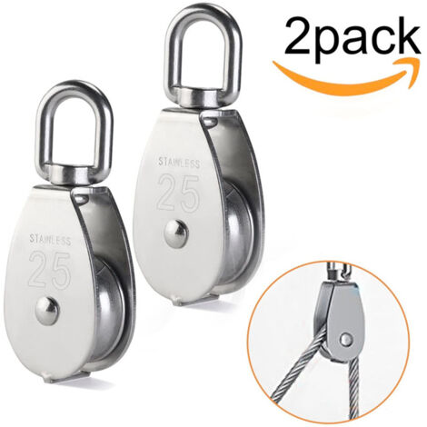 GGUFAY 4-tlg. Flaschenzug Set - 2 Umlenkrollen M25 + 2 Karabiner M6, Edelstahl, 150kg