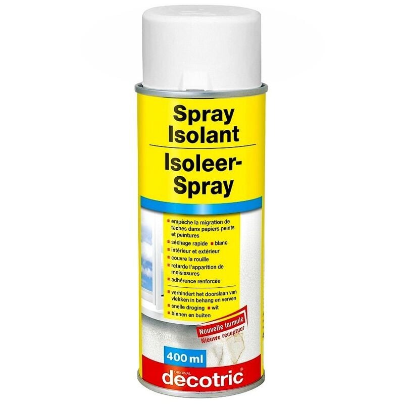 Spray isolant DECOTRIC neutralise toutes taches d'humidité, nicotine, sec en 10 min BLANC Conditionnement: 400 ml