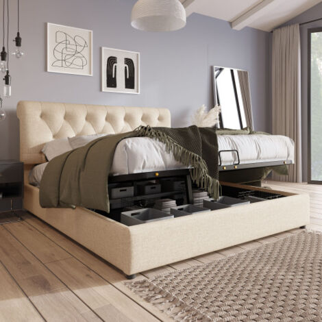 Lit coffre Lit capitonné Lit adulte 160 x 200 cm avec tête de lit réglable, gris clair, sans matelas