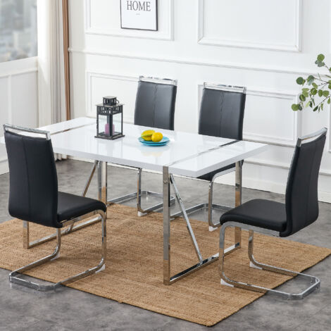Lot de 4 chaises de salle à manger. dossier rembourrage en simili cuir PU. structure en métal chromé. charge Jusqu'à 120kg. Noir (1/5)