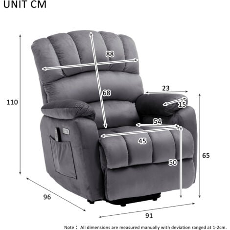 Fauteuil relax électrique en tissu avec fonction inclinable, fonction massage, fonction chaleur, fauteuil massant avec télécommande, gris