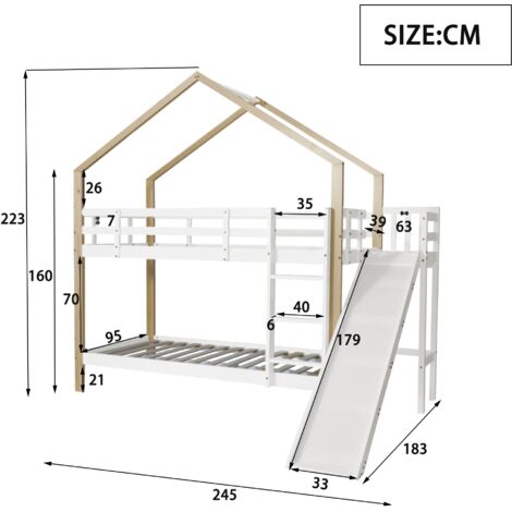 Mezzanine Jeu Enfant Lit Superposé Cabane Avec Toboggan - Lit Mezzanine Enfant 90x200 Cm - Tableau Noir Inclus - Rêve Et Aventure Pour Chambre D'enfant Lit Mezzanine évolutif