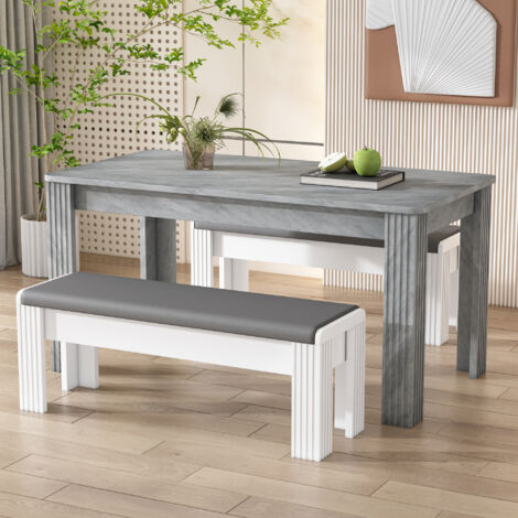 Set Table + 2 Bancs En Bois Et Acier – Style Industriel, Dimensions Table 110x70x75 Cm, Banc 96x27x45,5 Cm