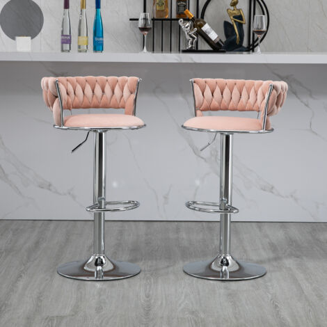 2 Tabourets De Bar Pivotants Réglables En Hauteur - Velours Beige, Structure Chromée - Hauteur Siège 60-82 Cm