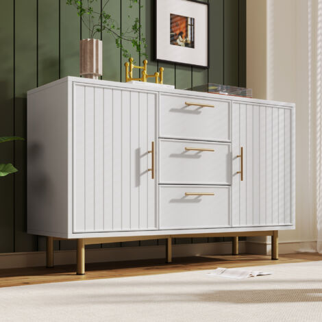 Commode à 3 tiroirs avec 2 portes, commode blanche avec étagère réglable (1/5)