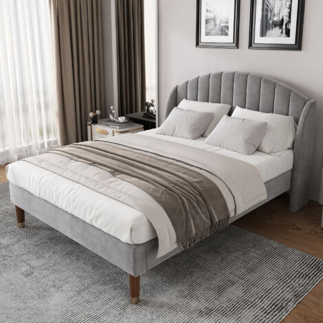 Wishdor – Lit capitonné 160x200 cm en velours gris – Structure stable avec lattes en bois – Pieds de 20 cm pour meilleure circulation d'air