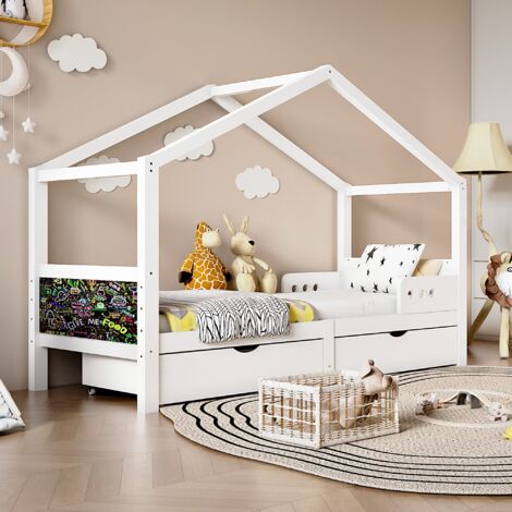 Lit De Sol Montessori Enfant/ado 140x200 Cm - Avec Protection Anti-chute Réglable Et Sommier Lattes - Blanc - 13