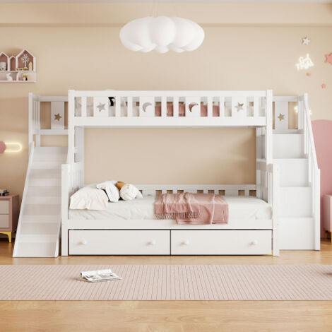 Lit Enfant 90x200 Cm Avec Toboggan Et Tableau Blanc - Cabane En Bois Pin Et MDF - Capacité 120 Kg - Pour Chambre D'enfant (Montage Requis)