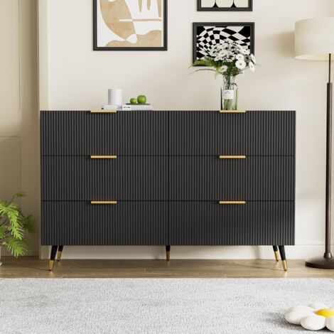 Commode 6 tiroirs, commode noire pour chambre et salon