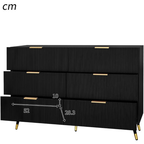 Commode 6 tiroirs, commode noire pour chambre et salon