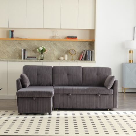 Wishdor – Canapé convertible 3 places en velours gris foncé – Méridienne réversible – Sièges de rangement – Design moderne et minimaliste