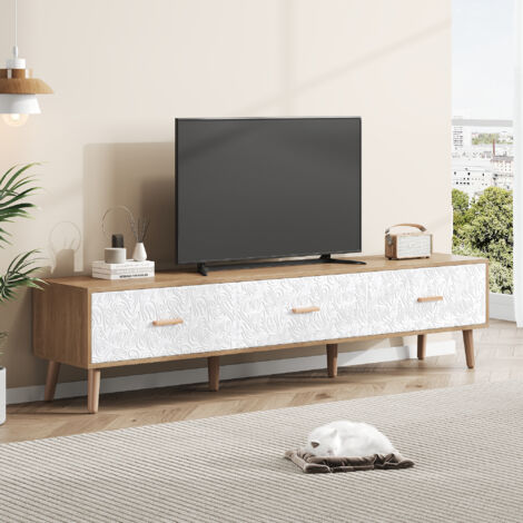 Meuble TV bas vintage, table TV en bois, panneau de porte blanc à grain vintage (1/5)
