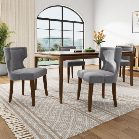 Chaise à Dîner Velours Haute Densité, Pieds de support réglables – Fauteuil de salon, gris, 4 Pièces (1/5)