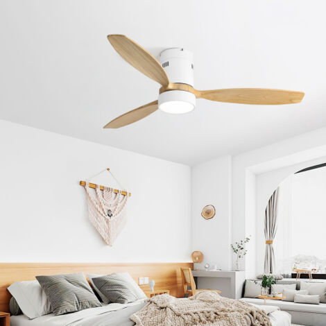 Ventilateur de plafond 52" (132 cm) avec lumière LED- pales de ventilateur en bois massif - Moteur DC Silencieux et Réversible - Télécommande - Blanc (1/5)
