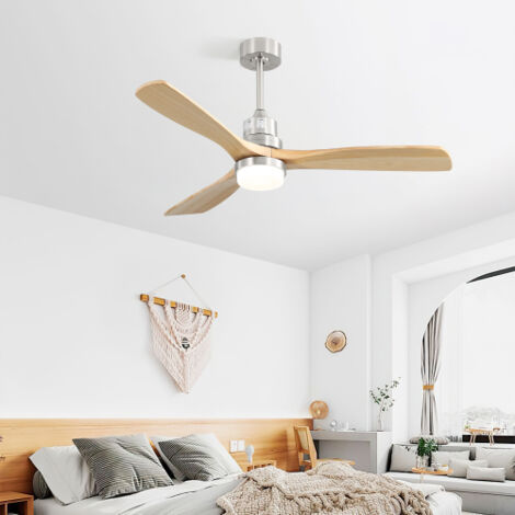 Ventilateur de plafond 52" (132 cm) avec éclairage LED à intensité variable - 3 pales de ventilateur en bois massif - Télécommande à 6 niveaux - Jaune