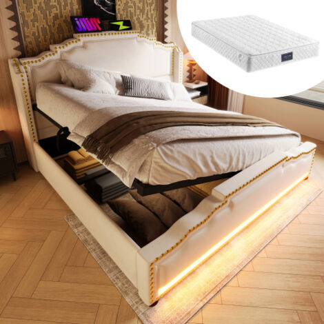LONELYO Lit Coffre 160x200 cm Moderne en Lin Gris avec éclairage LED RGB Personnalisable, Ports USB, mécanisme à gaz pour Rangement supplémentaire, sommier intégré et Design capitonné LONELYO Lit Coffre 160x200 cm Moderne en Lin Gris avec éclairage LED RGB Personnalisable, Ports USB, mécanisme à gaz pour Rangement supplémentaire, sommier intégré et Design capitonné