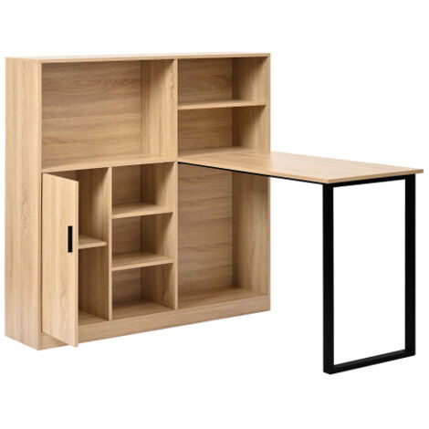 Bureau 120x30x120 cm avec bibliothèque, portes, naturelle (1/5)