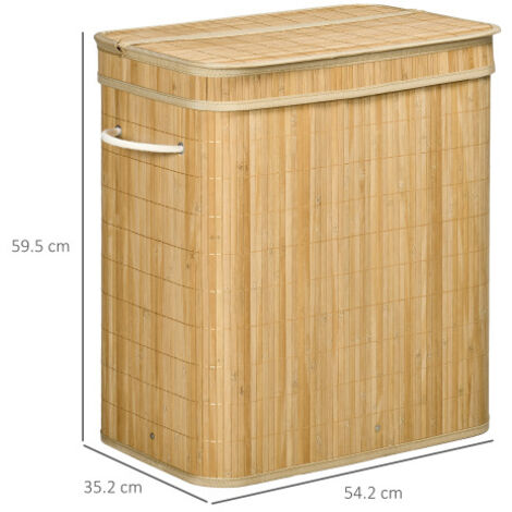 Panier à Linge Pliable En Bambou Avec Couvercle - Housse Noire Amovible, Poignées Corde - 40x60cm, Style Naturel