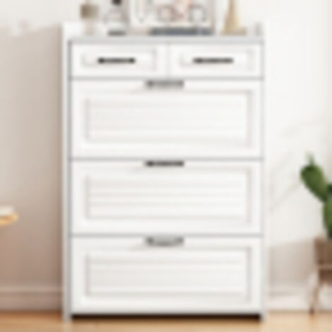 Meuble à chaussures avec 3 portes, 2 tiroirs, poignée noire, blanc (1/5)