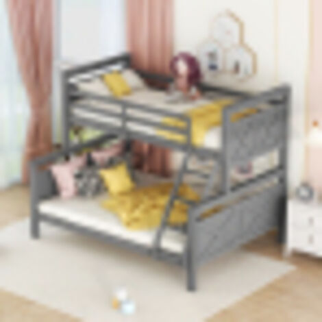 Lit superposé 90x200 cm et 140x200 cm avec escalier et barrière de sécurité, sans matelas, gris (1/5)
