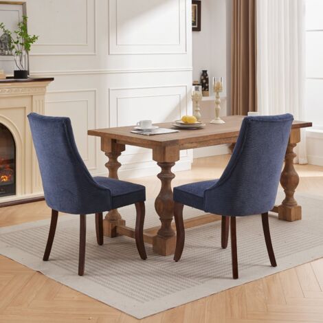 Lot de 2 chaises de salle à manger, en chenille avec pieds en bois massif, bleu (1/5)