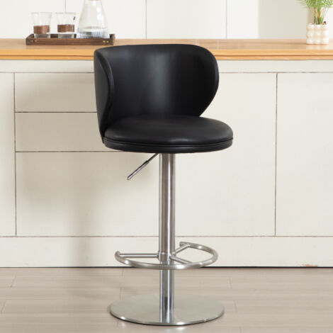 Tabouret de bar pivotante hauteur avec dossier, en cuir, pied en métal, noir (1/5)