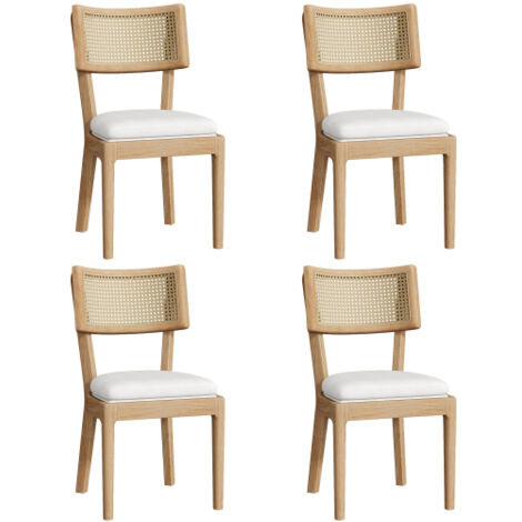 Lot de 4 Chaises - Dossier en rotin et coussin d'assise en velours - pieds en métal - Gris Lot de 4 Chaises - Dossier en rotin et coussin d'assise en velours - pieds en métal - Gris