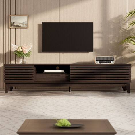 Meuble TV 170x35x40 cm avec 3 portes, 1 tiroir, 1 étagère, en bois, naturel (1/5)
