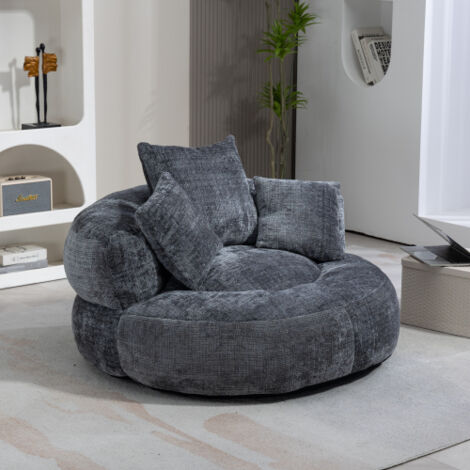 Canapé relax avec 3 coussins, canapé 1 place pour salon et chambre, chenille, gris