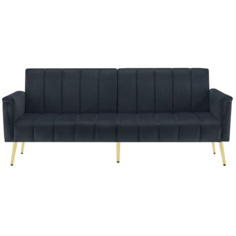 Canapé convertible avec pieds en métal, dossier réglable, canapé 2 places, pour le salon ou la chambre, en velours, noir (1/5)