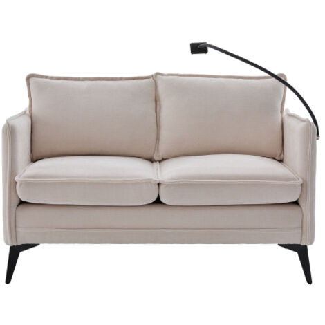 Canapé droit, canapé 2 places avec poche latérale et support de téléphone réglable, en chenille, beige (1/5)