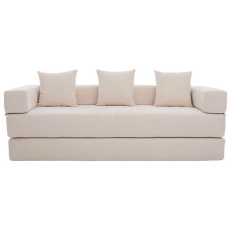 Canapé convertible, canapé 3 places avec poches latérales et base antidérapante, 3 coussins, en chenille, blanc (1/5)