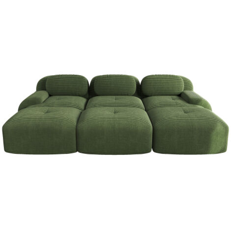 Canapé d’angle modulaire 3 places en velours côtelé avec 3 poufs, livraison sans montage, vert (1/5)