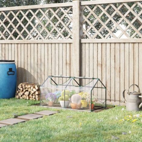 Mini serre de jardin 120x60x60 cm en PVC transparent, fenêtre enroulable zippée, armature acier, protection UV et pluie (1/5)