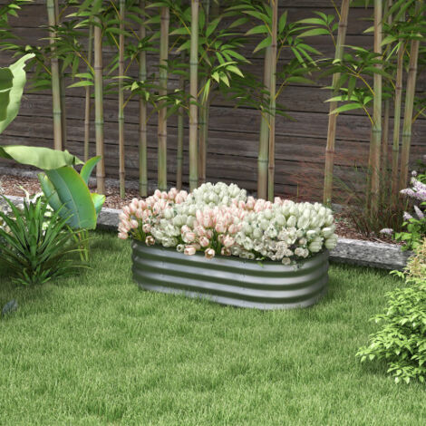 Carré potager surélevé en métal galvanisé 105x62x30 cm, bac à planter modulable sans fond, argent (1/5)