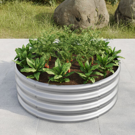 Potager surélevé ronde en acier galvanisé 81.9x81.9x29 cm, fond ouvert, anti-rouille, coloris argent (1/5)