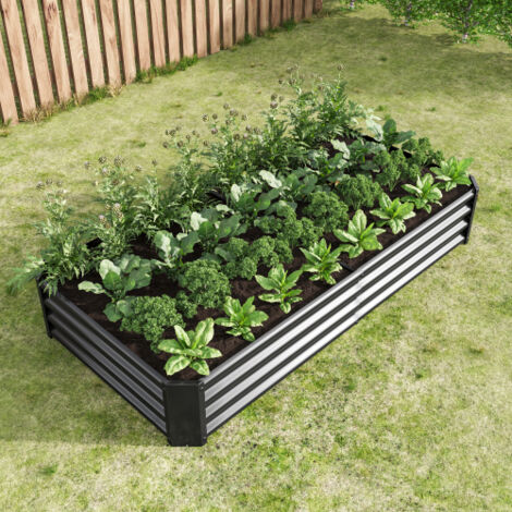 Carré potager surélevé en métal 180x91x30 cm, acier galvanisé 0,6 mm, sans fond, anti-rouille, noir