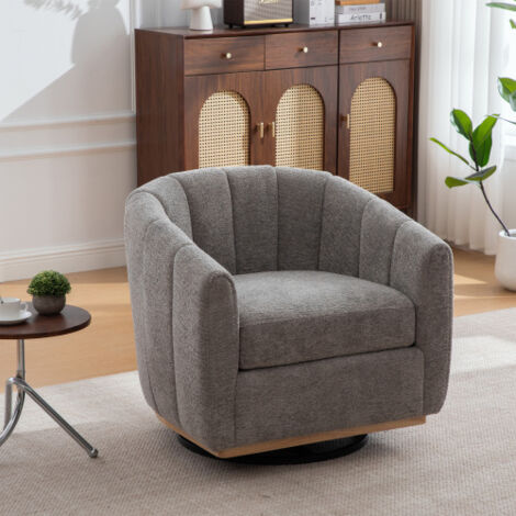 Canapé tonneau pivotant 360° en chenille avec base métal gris (1/5)