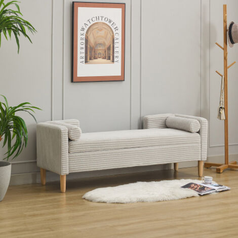 Pouf de rangement rembourré en velours côtelé avec accoudoirs et dossier gris (1/5)