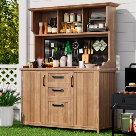 Armoire de jardin avec tiroirs, compartiments et panneau perforé, bois naturel, 120x50x185,1 cm (1/5)