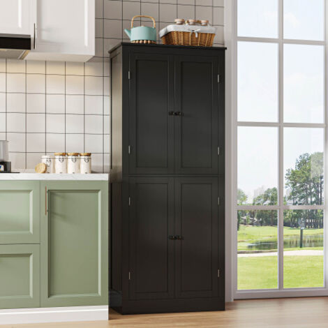 Armoire de cuisine multifonction avec portes, compartiments et tiroir intérieur, noir, en MDF, 75x40x182 cm