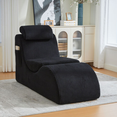 Canapé droit ergonomique en velours côtelé avec coussin d’assise amovible et poche latérale, noir (1/5)