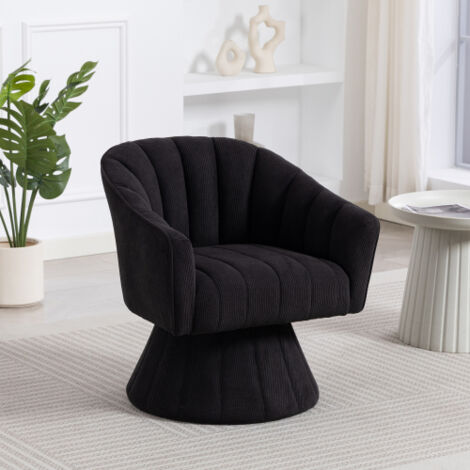 Fauteuil pivotant 360° en velours côtelé noir avec dossier enveloppant et base stable