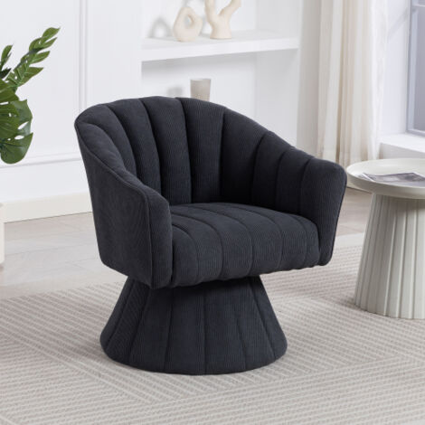 Fauteuil pivotant 360° en velours côtelé gris foncé avec dossier enveloppant et base stable