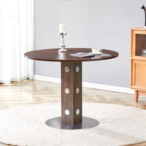 Table à manger 100x100x76 cm, ronde, avec rangement, en MDF, marron foncé, pour cuisine et salle à manger (1/5)