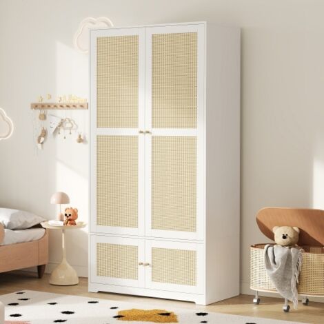 Armoire 2 portes, avec tringle et étagères, en MDF, blanc, 90 x 48 x 180 cm